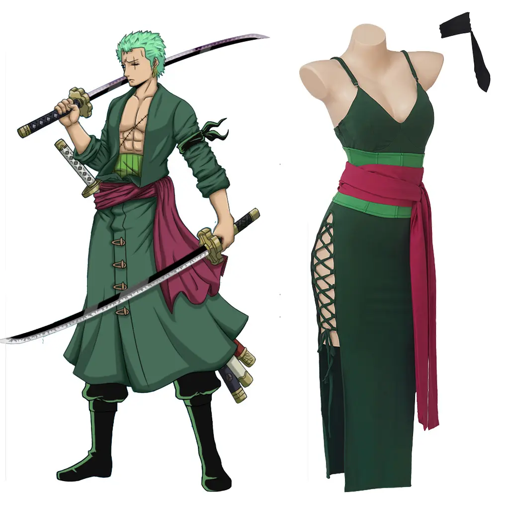 Roronoa Cosplay Zoro Female Costume Green Dress With Belt Full Set Anime  Wano Country Zoro Cosplay Women Dress - TikTok Shop