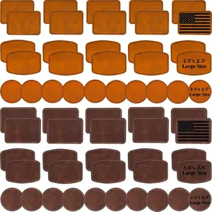 60pcs Leatherette Khaki & Brown Laser Engraving Blanks PU Leather Iron on Hat Patches for DIY Custom Laserable Engravable Craft Gifts