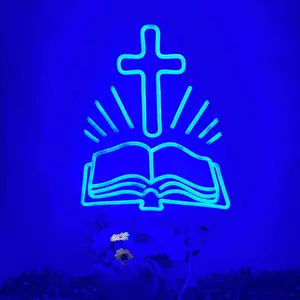 Cross & Bible Shape Neon LED Light Neon Sign, USB Powered Wall Hanging Novelty Lighting, Decorative Light for Home Bedroom Living Room Church