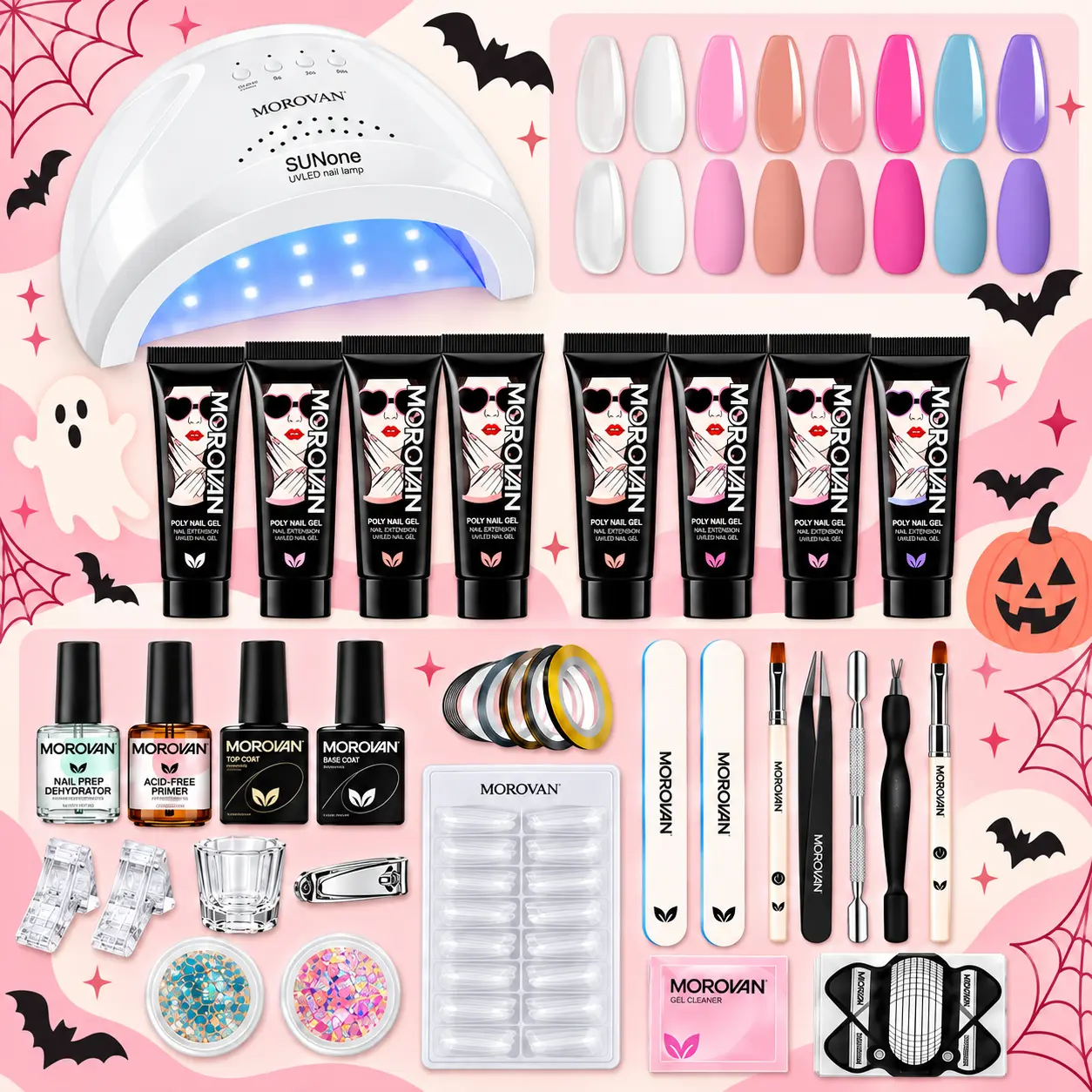 MOROVAN Poly Gel Nail Kit with UV Lamp 48W,  Builder Gel, Beginner-Friendly All-in-One Nail Extension Set, Easy DIY Salon Nails at Home Dip Manicure Kit