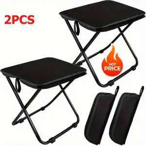 2pcs Heavy-Duty Stackable Folding Stools with Non-Slip Surface - Lightweight Portable 13-Inch Adult Folding Chairs with Padded Seats & Sturdy Legs for Camping, Hiking, Fishing, Outdoor Gardening - Compact & Sturdy Design, Easy to Carry, Ideal for Indoor/O