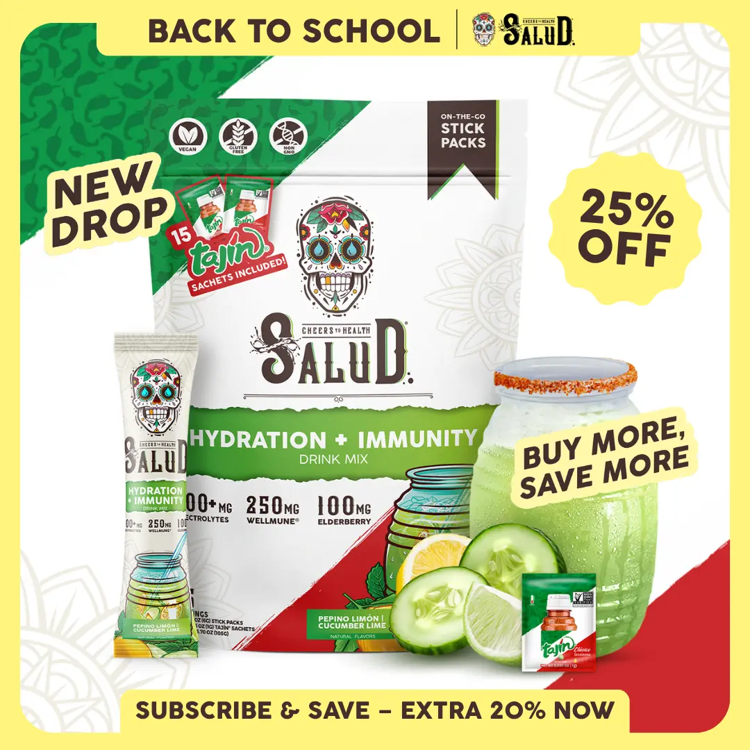 Salud 2-in-1 [Hydration + Immunity] Electrolytes, Immune Support, Dairy & Soy Free - 400mg Electrolytes, 250mg Wellmune, 100mg Elderberry - Healthcare, Vitamin (15 Servings)