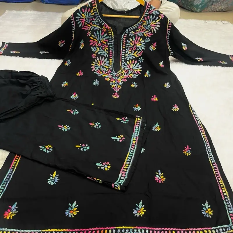 Lucknowi chikankari multi work plazo set Fabric reyon