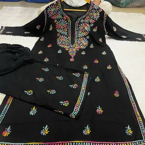 Lucknowi chikankari multi work plazo set Fabric reyon