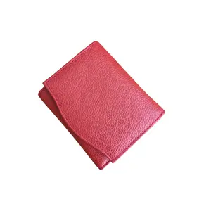 CEKI Women’s Luxury Genuine Cow Hide Leather Wallet - Minimalist Compact Bifold Magnetic RFID Blocking Card Holder with Plain Multi-Compartment, Zipper Coin Pocket, Red Mini for Everyday Use, Birthday Gift