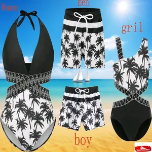 Family Matching Swimsuits - Palm Tree Print Monokini & Bathing Suits, Beachwear for Women, Men