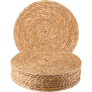 Round Woven Placemats 12 inch Set of 10-Natural Water Hyacinth Placemat, Farmhouse Weave Place Mats, Rustic Braided Wicker Table Mats for Dining Table,Home,Wedding