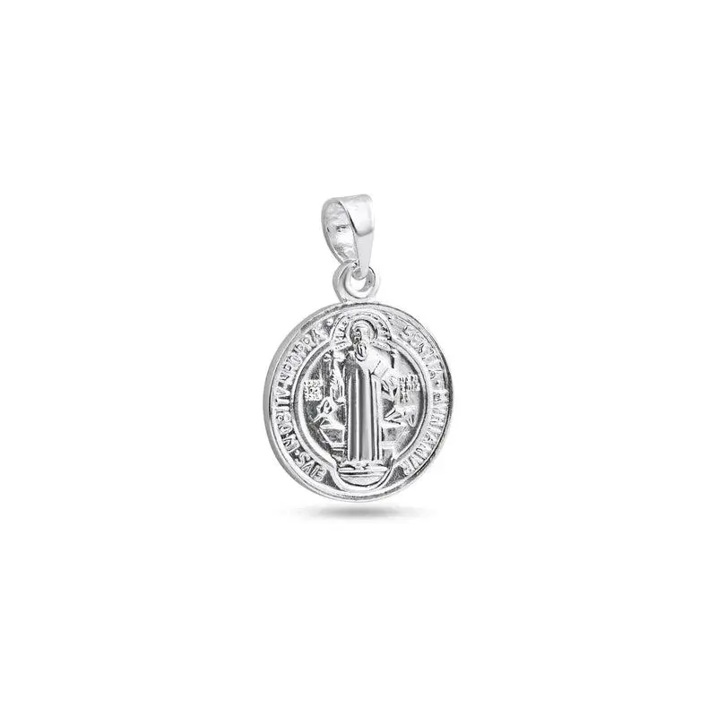 925 Sterling Silver High Polished Saint Benedict Medallion 16.4mm Pendant