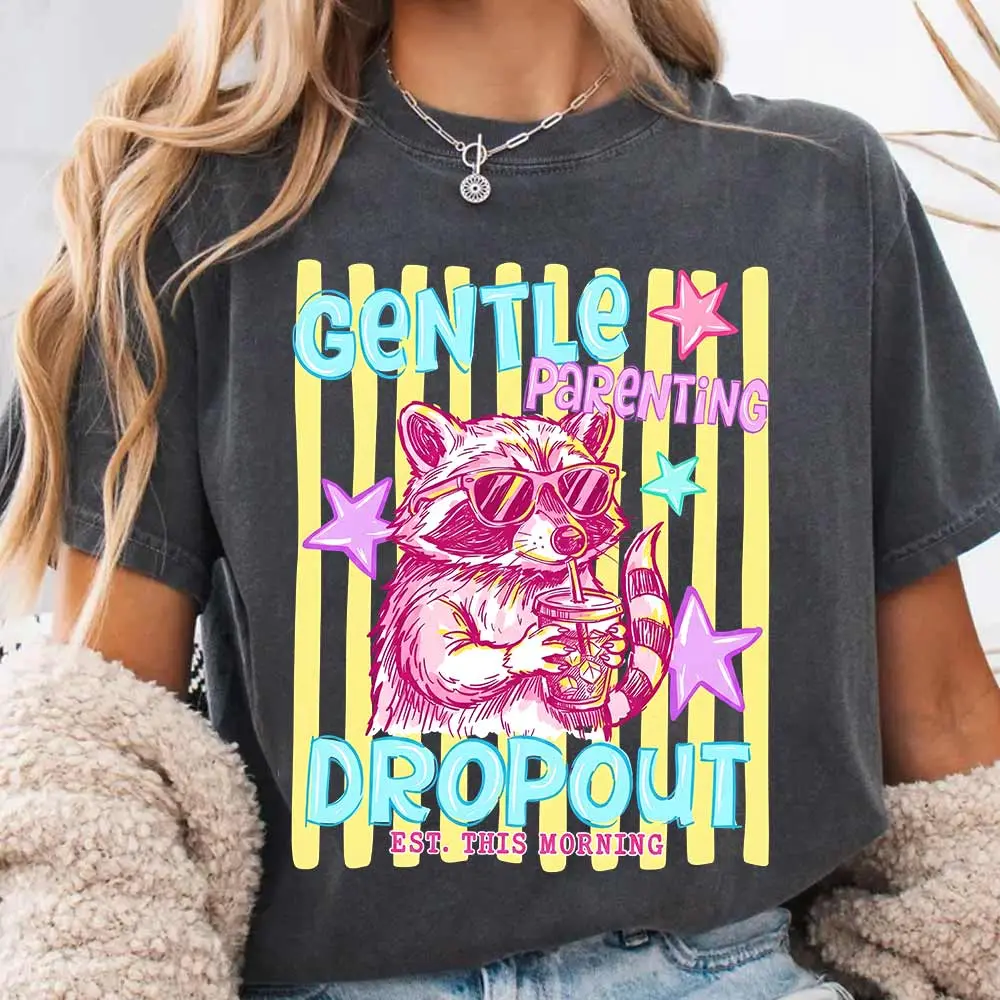 Striped Brushstroke Raccoon Comfort Color Shirt, Preppy Gentle Parenting Dropout, Funny Mom Raccoon, Star Raccoon - ytk10109