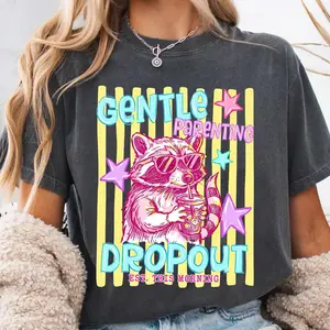 Striped Brushstroke Raccoon Comfort Color Shirt, Preppy Gentle Parenting Dropout, Funny Mom Raccoon, Star Raccoon - ytk10109