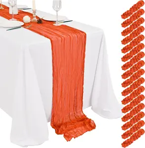 16 Pack Orange Cheesecloth Table Runner 17 x 108 Inch Orange Boho Gauze Cheese Cloth Table Runner Sheer Fabric Rustic Romantic Wedding Table Decoration for Wedding Bridal  Shower Party