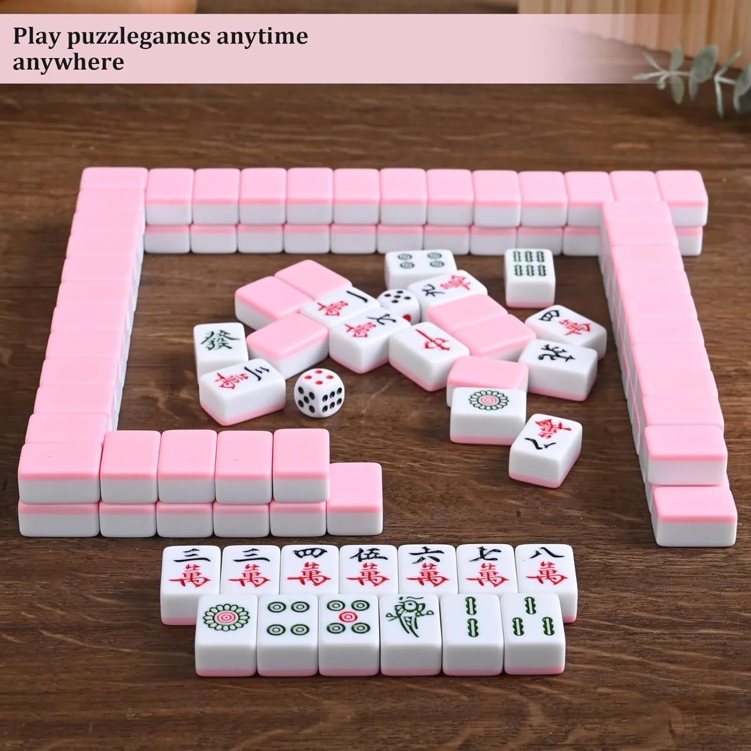 Mini Mahjong Set  Waterproof Majiang with Portable Travel Handbag ,Suitable for party multiplayer games, puzzle combination games and family gatherings. Melamine material, a total of 144, each size of 0.94 inches (24 mm), simple and happy