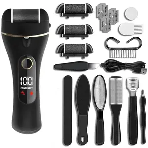 Summer Electric Foot File, Electric Foot Callus Remover Grinder Kit,Rechargeable 14 in 1 Professional Pedicure Tools Foot Care Kit,Dynamic Nail Supply, Personal Care Accessories,3 Rollers