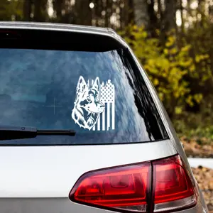 German Shepherd With Flag Vinyl Decal
