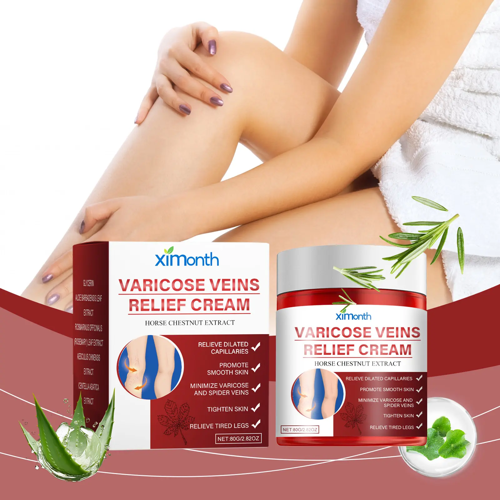 Varicose Veins Relief Cream with Horse Chestnut Extract, Soothing Body Care Products for TiredLegs and Spider Veins - 80g, Skin Tightening,Relieves Tired Legs, Unisex