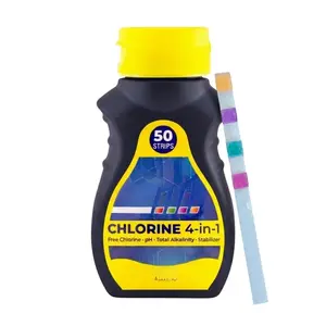 Yellow 4-Way Pool and  Test Strips - 50 Yellow Test Strips - Swimming Pool Test Strips For pH, Free Chlorine, Total Alkalinity, and Cyanuric Acid - Quick and Accurate Results - Testing Kit