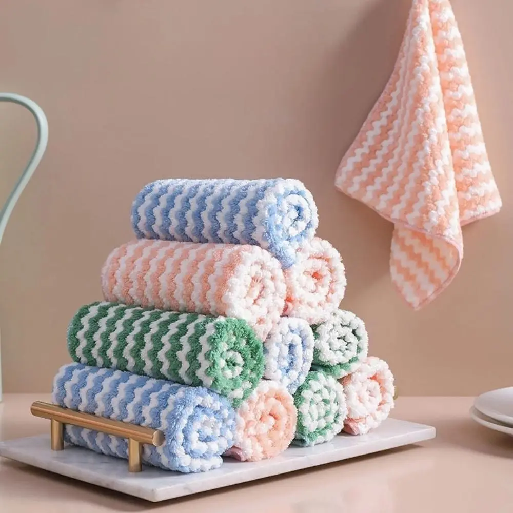 Random Color Dish Cleaning Cloth Cleaning Rag, 10pcs/20pcs Reusable Kitchen Dish Cloth, Reusable Striped Cleaning Cloth, Fathers Day Gift, Summer Gift