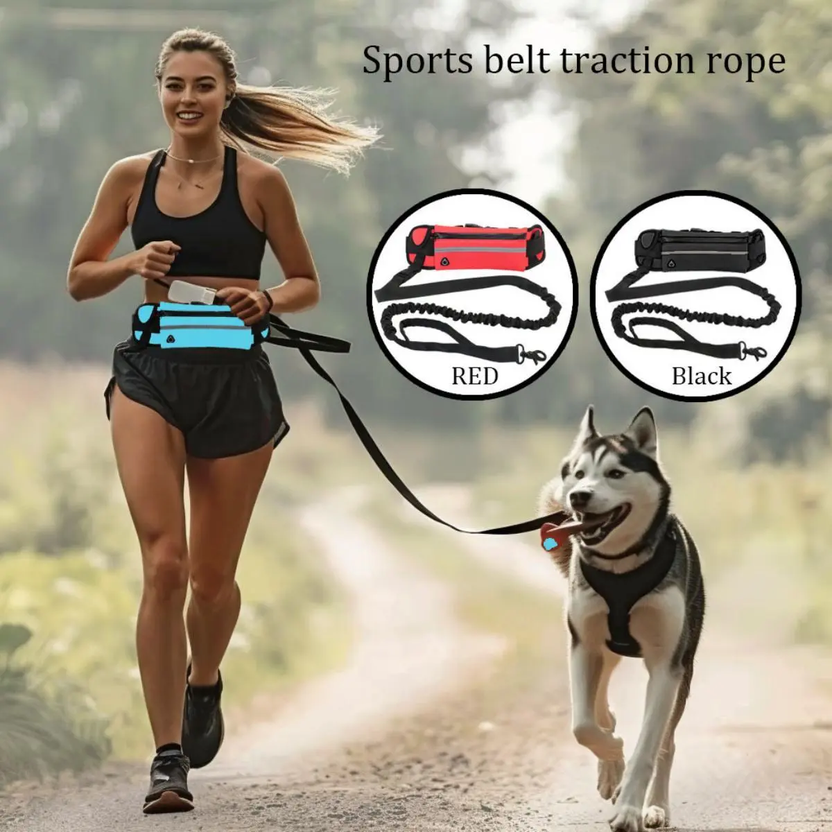 2-Piece Hands-Free Dog Waist Leash Set - Durable Tangle-Free Nylon, Waste Bag Included, Shock Absorption, Tear Resistant, 360° Rotation Heavy-Duty Metal Buckle (Feels Secure), 49in & 70.8-86.6in, for Medium/Large Dogs, Great for Runs and Hikes