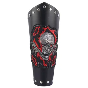 OIDEA Punk Rock Flame Skull Leather Wristband - Wide Gothic Biker Cuff Bracelet, Halloween Cosplay Costume Arm Strap Gift for Men, Men's Fashion Accessories, Men's Accessories