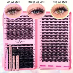 740Pcs Natural False Eyelash Cluster Kit with Tweezers, Glue & 2-in-1 Spiral Brush - Beginner-Friendly DIY Lash Extension Tool Set for Voluminous Thick Lashes