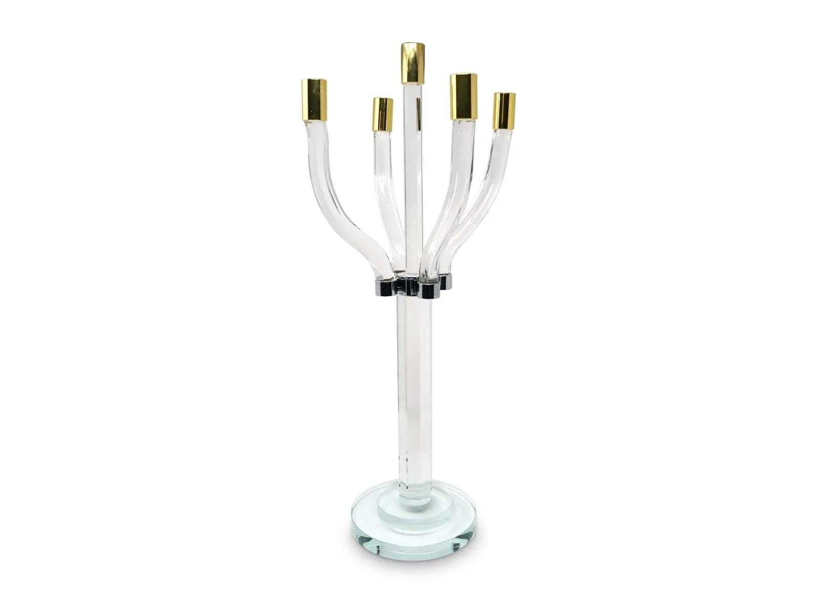 212 MAIN 20 in. Multiple-Arm Gold & Silver Crystal Glass Candelabra - Lighted Candle Holder, Home Accessories, Decoration for Wedding, Engagement, Modern-Contemporary Home Decor, Light, Homeaccessories