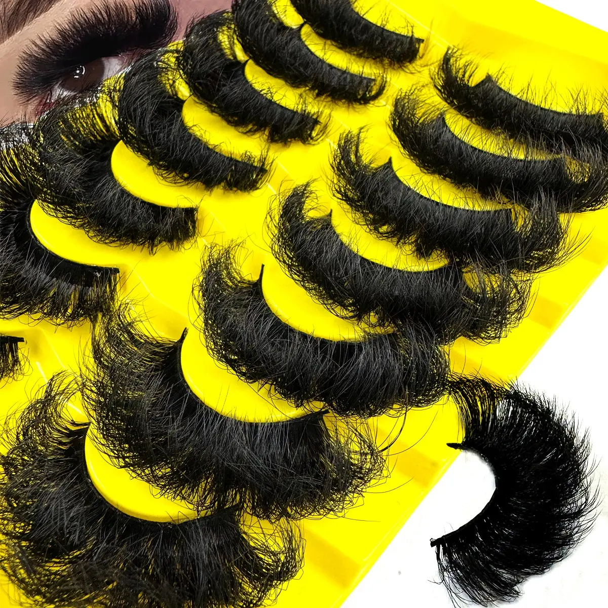 7 pairs of 9D thick 25mm mink eyelashes, Synthetic, with fluffy, dramatic curly DD curls, false eyelashes, hot melt grafting, reusable Russian lashes, soft and fluffy