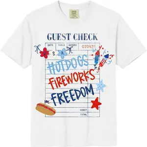 Comfort Colors USA Preppy Coquette Patchwork Shirt |   4Th Of July Graphic Shirt |   Patriotic Guest Check Design |   Independence Day Aesthetic |   Trendy Gift For Women Casual Wear Shirt