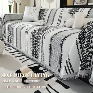 1pc Thickened High-Elasticity Pet-Friendly Chenille Sofa Cover - Breathable, Machine Washable, Fits 1-4 Seater & Sectional Sofas, Stylish Geometric Pattern in Green & White, Perfect for Living Room or Pet-Friendly Spaces, Petfriendly Furnit