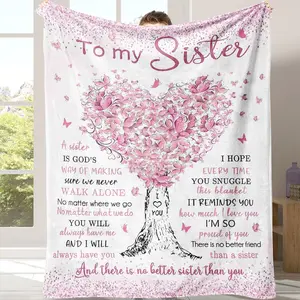 Letter Pattern Blanket with Storage Bag, Sister Blanket Gift, Soft Comfortable Throw Blanket, Warm Napping Blanket for Home Office Travel Camping