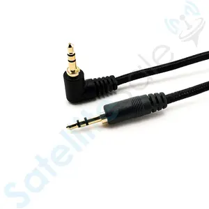 SatelliteSale Auxiliary 3.5mm Right Angle Audio Jack Male to Male Digital Stereo Aux Cable Universal Wire Black Nylon Cord 3 feet