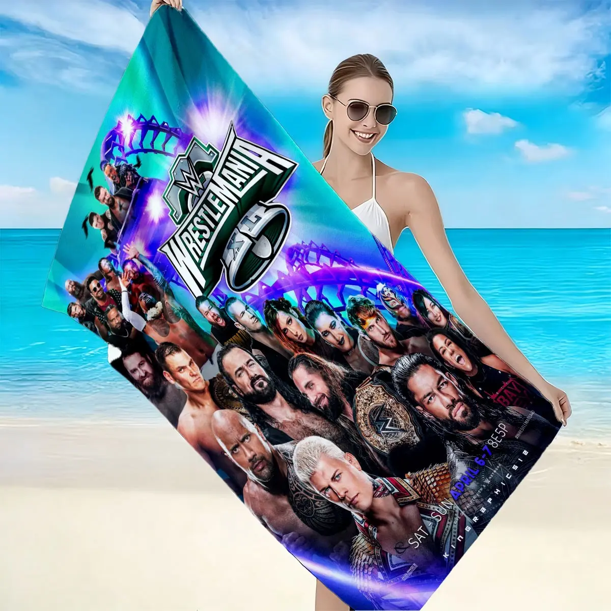 Wrestlemania Wrestling Beach Towel, Beach Outings, High-Weight Quick-Dry Fabric, Soft Skin-Friendly, Absorbent, Anti-Wrinkle, Reusable, Perfect Gift, Soft Texture, Reusable Polyester Towel