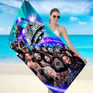 Wrestlemania Wrestling Beach Towel, Beach Outings, High-Weight Quick-Dry Fabric, Soft Skin-Friendly, Absorbent, Anti-Wrinkle, Reusable, Perfect Gift, Soft Texture