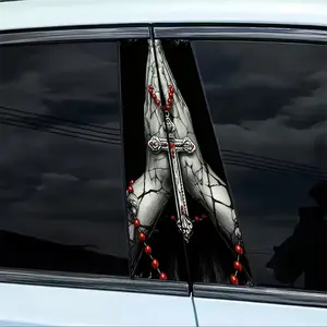 Pack of 2 Dark Hand Painted Wind Religious Prayer Hand Pattern Car Stickers: 2 Piece Set - Waterproof, Scratch Resistant, Suitable for All Models - Auto Parts and Holiday Decorations Suitable for All Vehicles, Suitable for Laptops, Cars Suitable