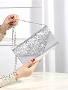 Women's Elegant Glitter Evening Bag, Exquisite Trendy Chain Strap Bling Clutch Bag, Fashionable Bag for Party Decoration, Trendy Minimalist Purse, Elegant Stylish Purse