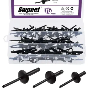 75Pcs 3/16" x 3/8" / 4/5" / 1" All Black Large Flange Aluminum Blind Rivets Kit, Black Pop Rivets Open End Type Pop Rivet for Indoor and Outdoor Use