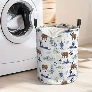 Bear Paw Print Forest Laundry Hamper  Portable Storage Hamper with Sturdy Handle， Oxford Cloth， Easy to Store and Collapsible Design， Laundry Baskets