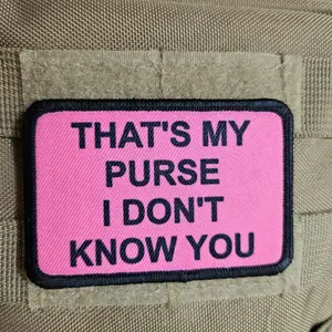that's My Purse I don't Know you meme lol 2"x3" morale patch with hook and loop backing pink