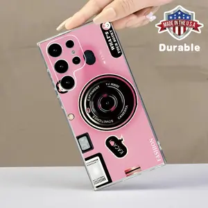 Pink Girly Camera Lens Trend Print Simple Anti-Yellowing Transparent Case for Samsung: Premium Full Lens Shockproof & Stylish |   Fits S24-S20, A-Series Smartphone Cellphone Cover Protector Protective Protection