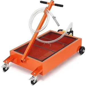 Low Profile Oil Drain Pan, 15 Gal Oil Drain Pan with Pump,  with 180w Electric Pump, 8.2Ft Hose & Folding Handle, Rolling Oil Drain Cart