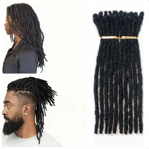 Full Handmade Dreadlock Extensions 100% Human Hair 0.4cm Thick 8/18 Inch Dyable Bleachable Curled for Women Men #1B