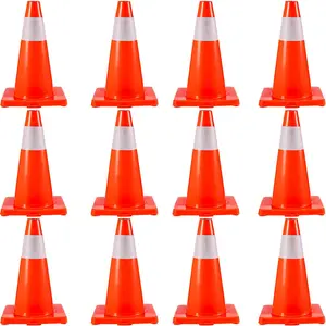 VEVOR 12Pack 18\" Traffic Cones,  , Safety Road Parking Cones PVC Base, Orange Traffic Cone with Reflective Collars, Hazard Construction Cones for Home Traffic Parking
