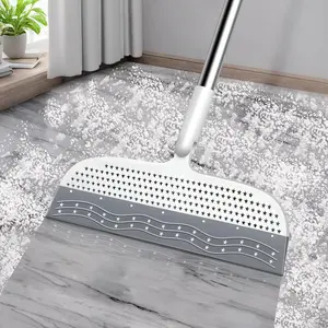 53.5-Inch White Rubber Broom Squeegee with 180 Rotating Head, Long Handle Multifunction Scraping Silicone Broom Floor Sweeper, Pet Hair Remover, Window, Mirrors, Tile Cleaning