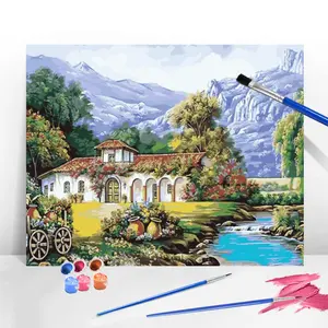 Mountain House Scenery Pattern DIY Paint by Number Kit without Frame, 1 Set DIY Painting Supplies for Beginner, Wall Art Decoration for Home