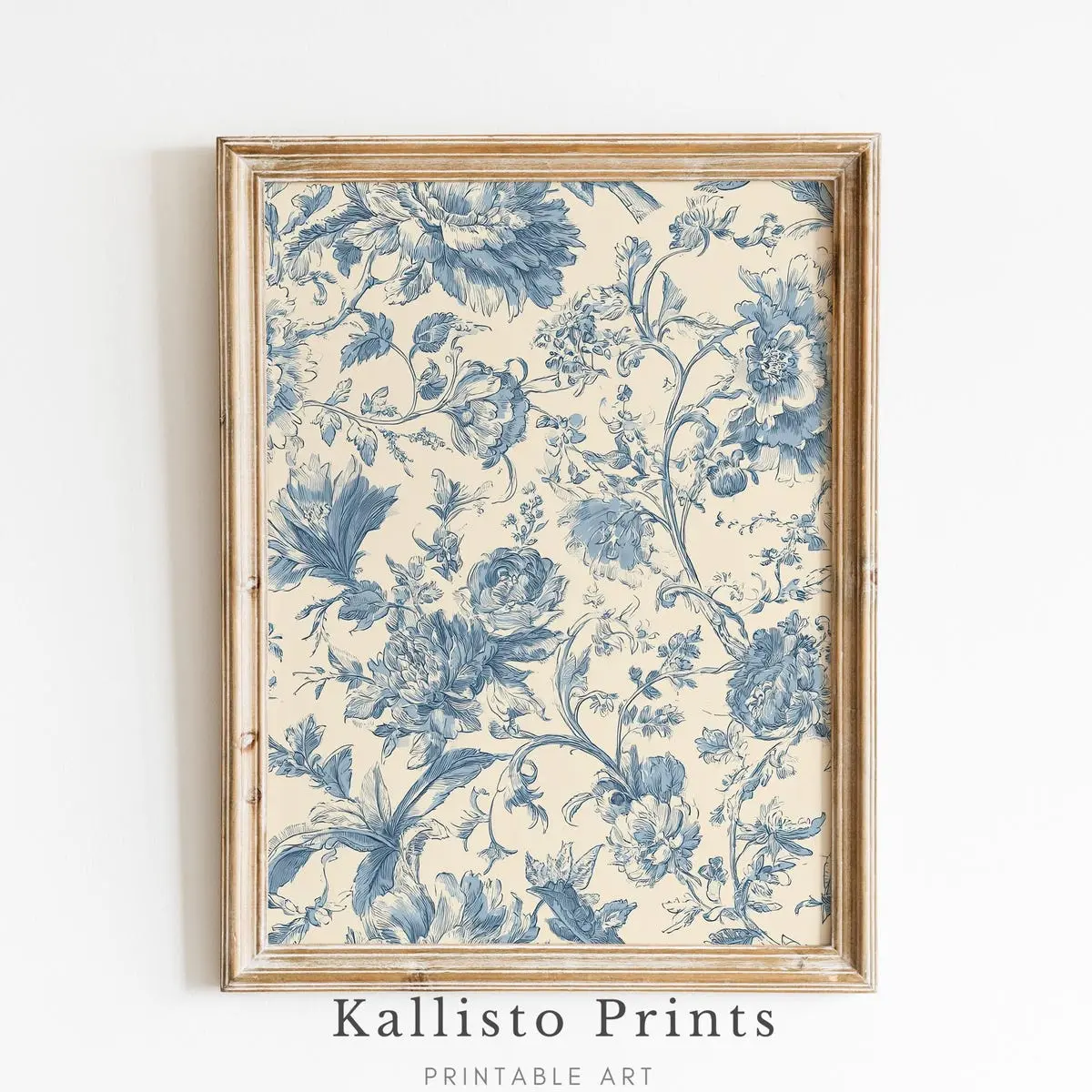 Unframed, Room Decor, Vintage Chinoiserie Style Home Decor for Bedroom, Blue Toile Floral Wall Art – French Country Botanical Print | 5 Size, (8x12 to 27x40) inch