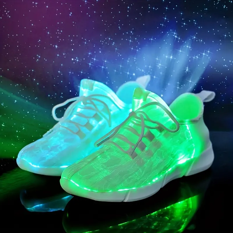 Men's LED Light-Up Sneakers - Rechargeable Glow Trainers with Adjustable Lace-Up Design, Green & Red Neon Effect, EVA Cushioned Sole, Breathable Mesh Lining for All-Day Comfort, Perfect for Streetwear & Casual Wear