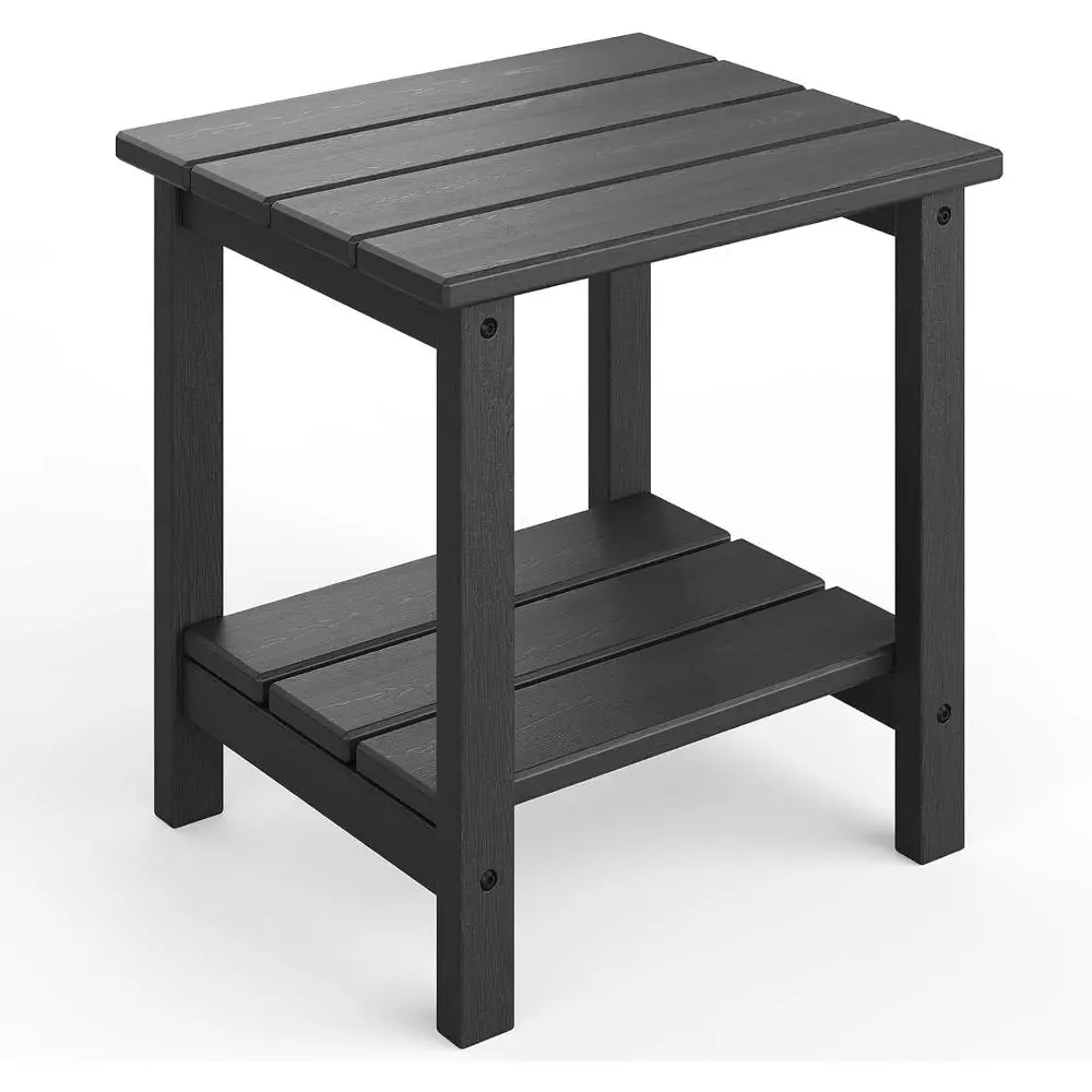 Adirondack Outdoor Side Table 18 x 15 in, HDPE 2-Tier Patio Side Tables for Outside, All-Weather End Table for Patio Pool Deck Indoor Backyard, Black,home decor,camping essentials