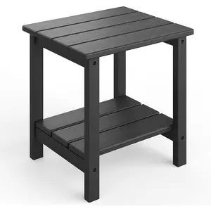 Adirondack Outdoor Side Table 18 x 15 in, HDPE 2-Tier Patio Side Tables for Outside, All-Weather End Table for Patio Pool Deck Indoor Backyard, Black