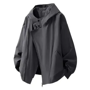 Mens Solid Color Zip Up Hooded Jacket Unisex Oversized Sports Windbreaker Coat