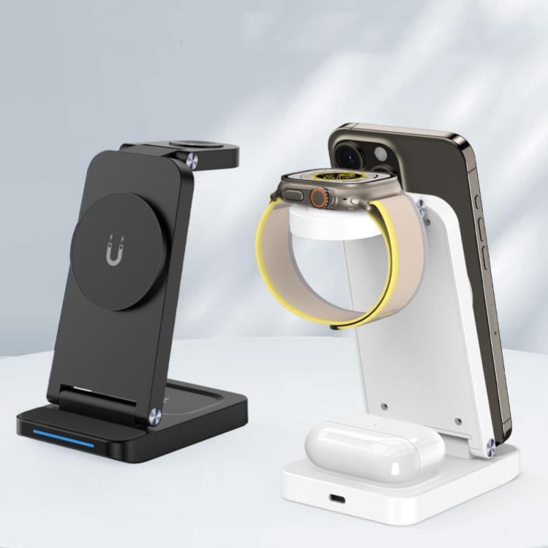 3 in 1 Magnetic Wireless Chargers, Foldable Magnetic Electronics Wireless Charger Stand, Durable Fast Charging Station Compatible with iPhone 16 15 14 13 12 Series