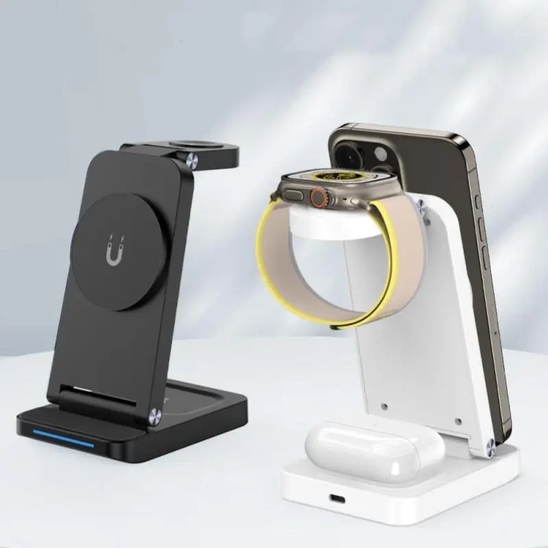 3 in 1 Magnetic Wireless Chargers, Foldable Magnetic Electronics Wireless Charger Stand, Durable Fast Charging Station Compatible with iPhone 16 15 14 13 12 Series